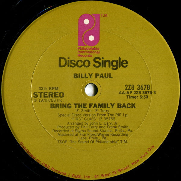 Billy Paul : Bring The Family Back (12