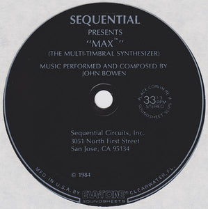 John Bowen : Sequential Presents "Max" (The Multi-timbral Synthesizer) (Flexi, 6", S/Sided)