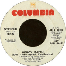Load image into Gallery viewer, Percy Faith : 2001 (Also Sprach Zarathustra) (7", Single, Mono, Promo)