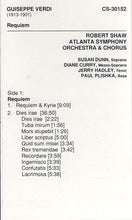Load image into Gallery viewer, Giuseppe Verdi, Robert Shaw, Atlanta Symphony Orchestra And Atlanta Symphony Chorus, Susan Dunn, Diane Curry, Jerry Hadley, Paul Plishka : Requiem (Cass)