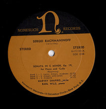 Load image into Gallery viewer, Sergei Vasilyevich Rachmaninoff / Zoltán Kodály - Harvey Shapiro, Earl Wild : Sonata In G Minor, Op. 19 For Piano And 'Cello / Sonata, Op. 4 For 'Cello And Piano (LP, Album)