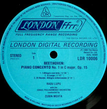 Load image into Gallery viewer, Ludwig van Beethoven - Radu Lupu • Zubin Mehta • Israel Philharmonic Orchestra : Piano Concertos No.1 In C &amp; No. 2 In B Flat (LP)