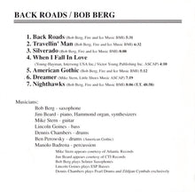 Load image into Gallery viewer, Bob Berg : Back Roads (CD, Album)
