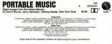 Load image into Gallery viewer, Various : Portable Music (Eight Songs From The Latest Albums By David Byrne, Jerry Harrison, Talking Heads, Tom Tom Club) (Cass, Comp)