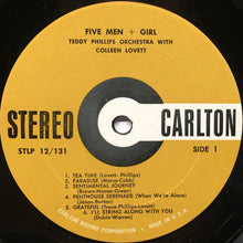 Load image into Gallery viewer, Teddy Phillips And His Orchestra With Colleen Lovett : Five Men + One Girl, Hear New Stereo Frontiers In Your Home Tonight (LP, Album)