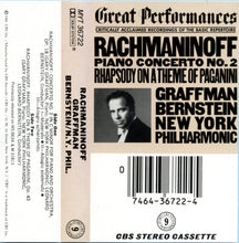Load image into Gallery viewer, Sergei Vasilyevich Rachmaninoff - Gary Graffman, The New York Philharmonic Orchestra, Leonard Bernstein : Concerto No. 2 In C Minor For Piano And Orchestra, Op. 18 / Rhapsody On A Theme Of Paganini, Op. 43 (Cass, Album)