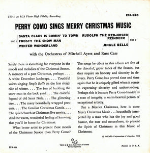Perry Como : Perry Como Sings Merry Christmas Music (7", EP)