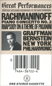 Sergei Vasilyevich Rachmaninoff - Gary Graffman, The New York Philharmonic Orchestra, Leonard Bernstein : Concerto No. 2 In C Minor For Piano And Orchestra, Op. 18 / Rhapsody On A Theme Of Paganini, Op. 43 (Cass, Album)