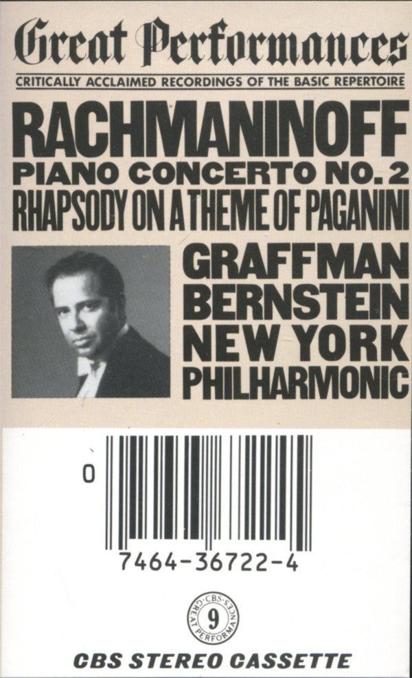 Sergei Vasilyevich Rachmaninoff - Gary Graffman, The New York Philharmonic Orchestra, Leonard Bernstein : Concerto No. 2 In C Minor For Piano And Orchestra, Op. 18 / Rhapsody On A Theme Of Paganini, Op. 43 (Cass, Album)