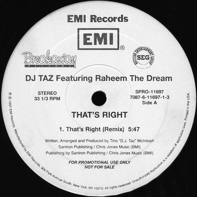 DJ Taz (3) Featuring Raheem The Dream : That's Right (Remix) (12
