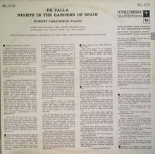 Load image into Gallery viewer, Manuel De Falla / Robert Casadesus, The New York Philharmonic Orchestra, Dimitri Mitropoulos : Nights In The Gardens Of Spain (LP)