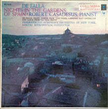 Load image into Gallery viewer, Manuel De Falla / Robert Casadesus, The New York Philharmonic Orchestra, Dimitri Mitropoulos : Nights In The Gardens Of Spain (LP)