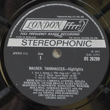 Load image into Gallery viewer, Georg Solti, Wiener Philharmoniker And Wiener Staatsopernchor : Conducts Wagner Tannhauser Highlights (LP)