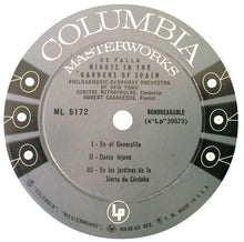 Load image into Gallery viewer, Manuel De Falla / Robert Casadesus, The New York Philharmonic Orchestra, Dimitri Mitropoulos : Nights In The Gardens Of Spain (LP)