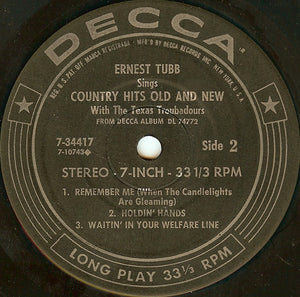 Ernest Tubb With The Texas Troubadours : Ernest Tubb Sings Country Hits Old And New (7", Jukebox)