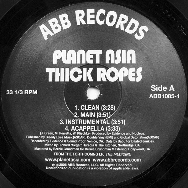 Planet Asia : Thick Ropes / On Your Way 93706 (12