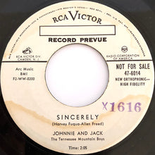 Load image into Gallery viewer, Johnnie And Jack, The Tennessee Mountain Boys : Sincerely (7", Promo)