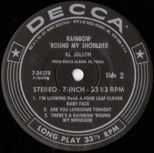 Al Jolson : Rainbow 'Round My Shoulder (7", Jukebox)